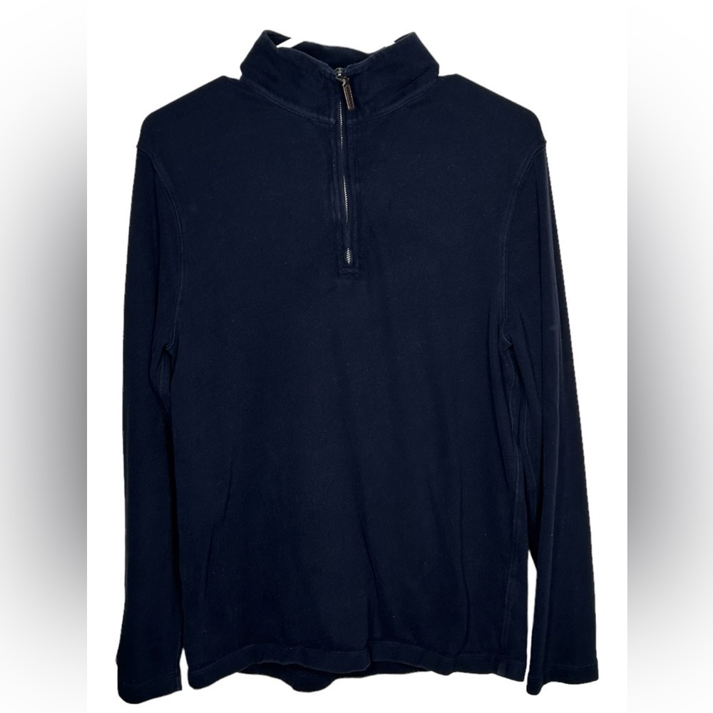 J Crew Mercantile Mens Cotton LS 1/4 Zip Solid Navy Blue Pullover Sweater Small